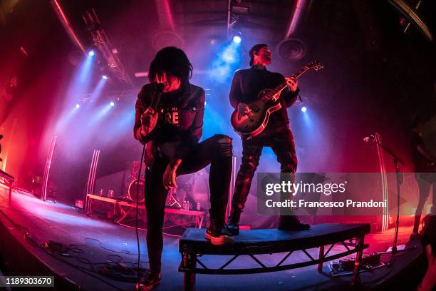 Kellin Quinn and Jack Fowler of Sleeping With Sirens Perform at Alcatraz on November 21, 2019 in Milan, Italy.