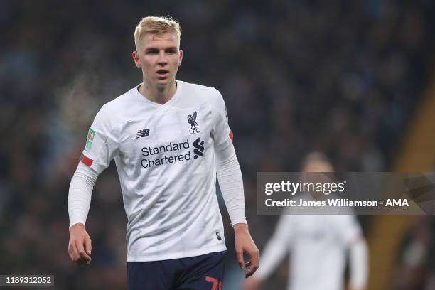 Luis Longstaff of Liverpool during the Carabao Cup Quarter Final match between Aston Villa and Liverpool FC at Villa Park on December 17, 2019 in...