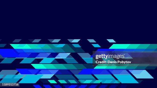 futuristische geometrische techno-hintergrund - blaue und grüne streifen und parallelogramme auf einem dunklen hintergrund. - spotting stock-grafiken, -clipart, -cartoons und -symbole