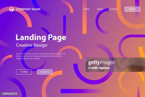 landing page template - abstract design with geometric shapes - trendy purple gradient - rolling paper stock illustrations