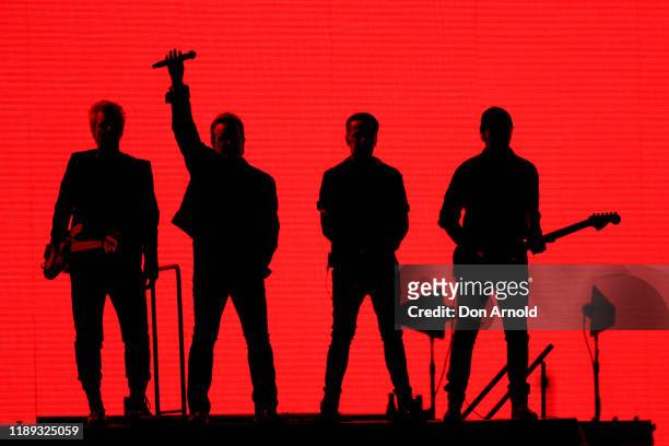 Adam Clayton, Bono, Larry Mullen Jnr and The Edge of U2 perform at SCG on November 22, 2019 in Sydney, Australia.