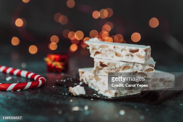 turron typical spanish xmas sweet - almond cookies stock pictures, royalty-free photos & images