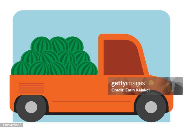 watermelon loaded van - loading car stock illustrations