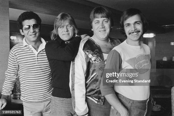 Members of American rock band Chicago, UK, 4th November 1976; they are musician and producer Laudir de Oliveira, singer-songwriter and bassist Peter...