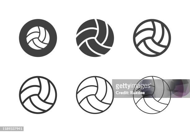 bildbanksillustrationer, clip art samt tecknat material och ikoner med volleyboll ball ikoner-multi-serien - volleyboll