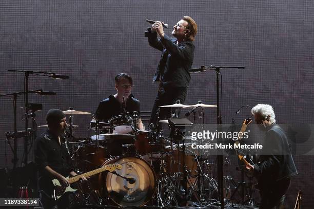 Bono, The Edge, Larry Mullen Jr. And Adam Clayton of U2 perform at the SCG on November 22, 2019 in Sydney, Australia.