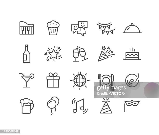 party icons - classic line series - party poppers stock illustrations