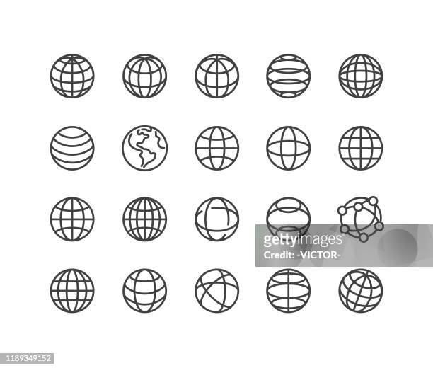 illustrazioni stock, clip art, cartoni animati e icone di tendenza di icone del globo e della comunicazione - serie linea classica - globo terrestre