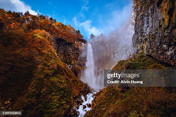 view of kegon falls autumn at nikko national park and located on lake chuzenji in nikko , japan. - nikko bildbanksfoton och bilder