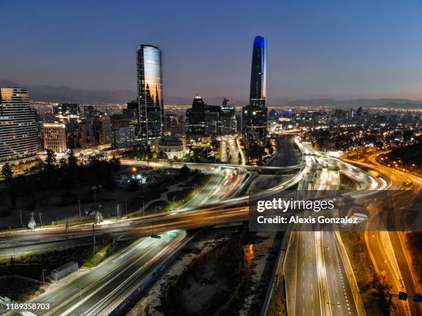 santiago financial district - chile aerial stock pictures, royalty-free photos & images