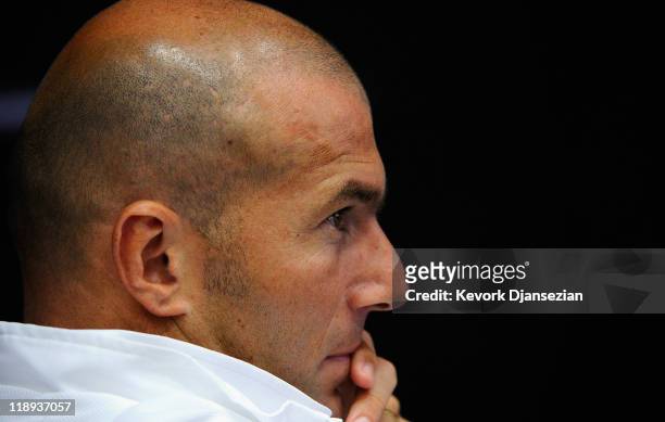 Zinedine Zidane, Real Madrid Director of Footbal, and retired French footballer during a news conference to announce the Herbalife World Football...