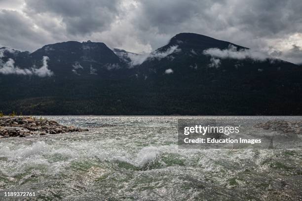 Carpenter Creek flowing into Slocan Lake, New Denver, Slocan Valley, West Kootenay, British Columbia, Canada.