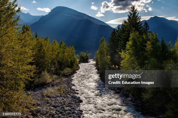 Carpenter Creek flowing into Slocan Lake, New Denver, Slocan Valley, West Kootenay, British Columbia, Canada.