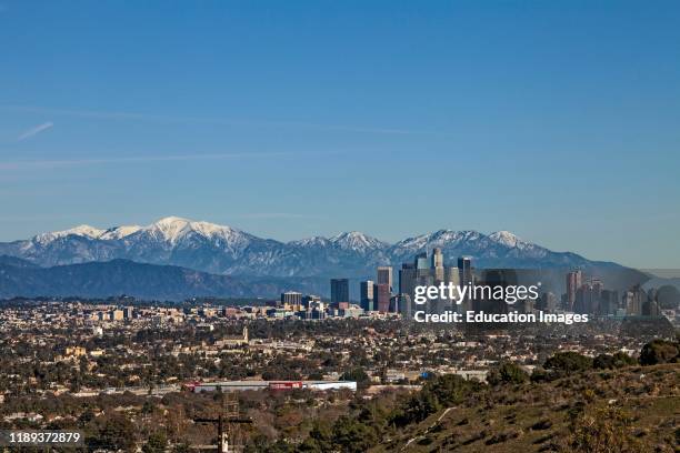 Los Angeles skyline as seen from the Baldwin Hills Scenic Overlook Park, California.