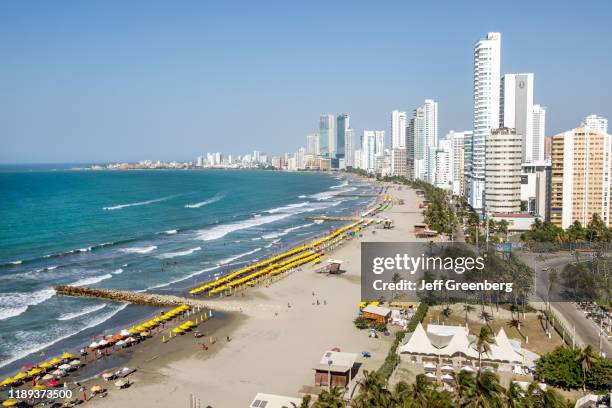 Cartagena, Boca Grande, beach and waterfront architecture.