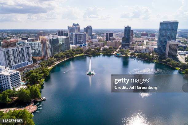Florida, Orlando, Lake Eola Park and skyline.