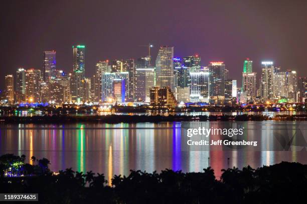 Miami, Biscayne Bay, night skyline.