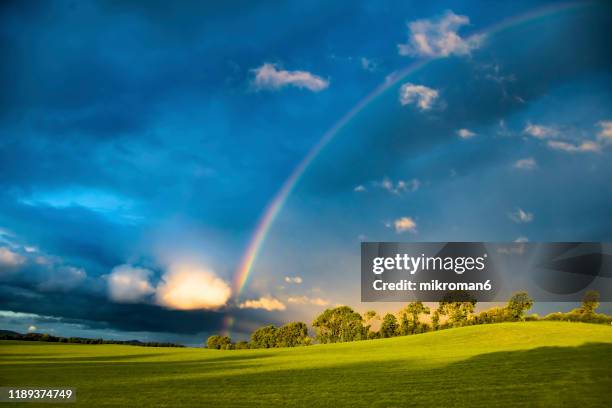 double rainbow landscape in beautiful irish landscape scenery. - ireland rainbow stock pictures, royalty-free photos & images