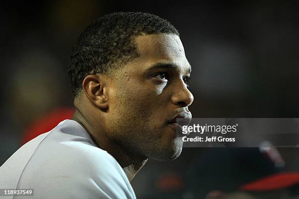 American League All-Star Robinson Cano of the New York Yankees looks on during the 82nd MLB All-Star Game at Chase Field on July 12, 2011 in Phoenix,...