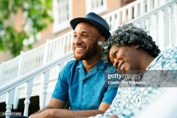 woman and man bonding outside - contemplation family stock pictures, royalty-free photos & images