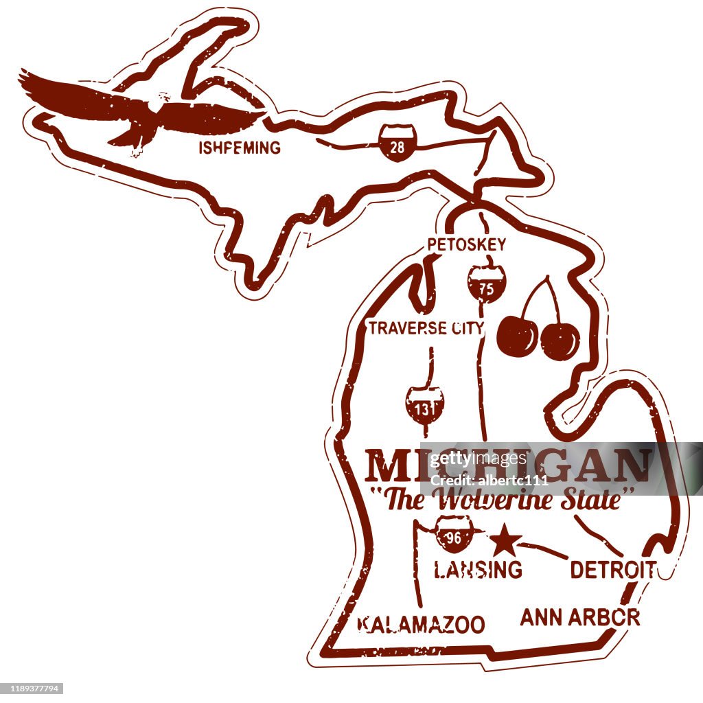 Retro Michigan Travel Stamp