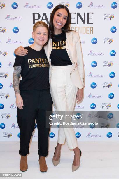 Hairstylist Kristin Rankin and Super Model and Pantene Ambassador Lea T attend the Pantene "HairHasNoGender" press conference on November 22, 2019 in...