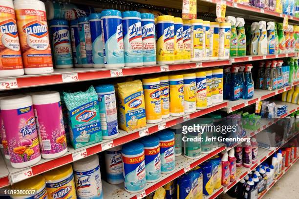 Family Dollar Store, anti-bacterial wipes and cleaning products.