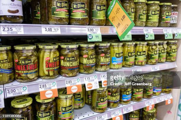 Miami Beach, Publix, grocery store pickles and olives display.