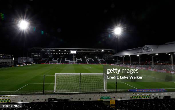 View of the Stadium before the Sky Bet Championship match between Fulham and Queens Park Rangers at Craven Cottage on November 22, 2019 in London,...