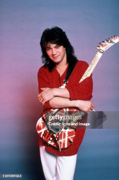 Dutch-American lead guitarist and songwriter Eddie Van Halen backstage during Van Halen's "5150" tour, on May 9 at the Joe Louis Arena in Detroit,...