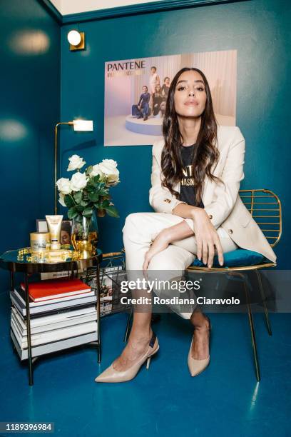 Super Model and Pantene Ambassador Lea T poses for photographer at the Pantene "HairHasNoGender" press conference on November 22, 2019 in Milan,...