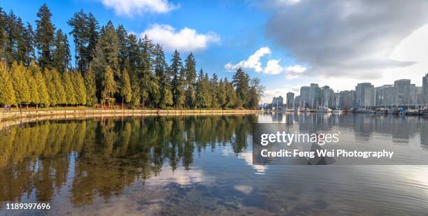 stanley park & downtown vancouver city skyline, british columbia, canada - stanley park fotografías e imágenes de stock