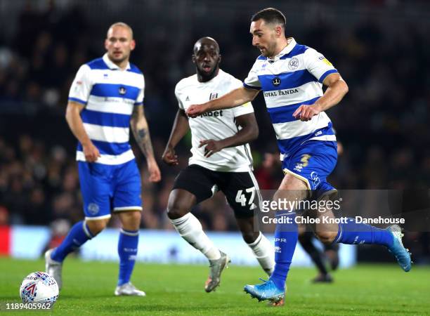 Lee Wallace of Queens Park Rangers and Aboubakar Kamara of Fulham FC in action during the Sky Bet Championship match between Fulham and Queens Park...