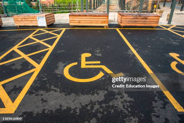 Blue Badge Parking spaces at Exeter's Quayside in Devon, England, UK.