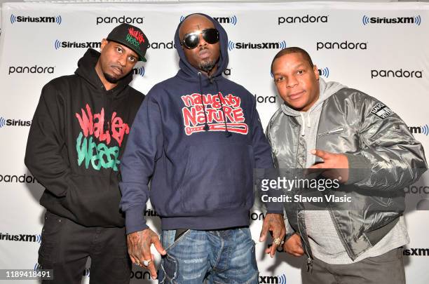 Kay Gee, Treach and Vin Rocks from hip hop trio "Naughty by Nature" visit SiriusXM Studios on November 22, 2019 in New York City.