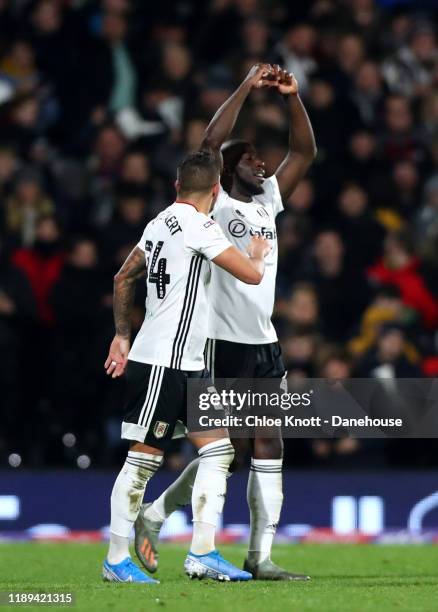 Aboubakar Kamara of Fulham FC celebrates scoring his teams second goal during the Sky Bet Championship match between Fulham and Queens Park Rangers...