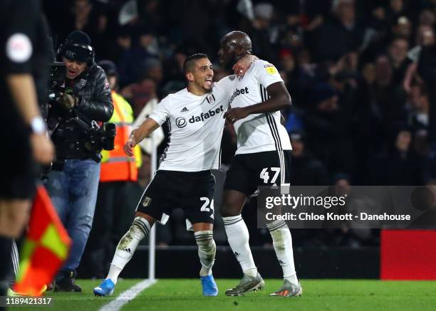 Aboubakar Kamara of Fulham FC celebrates scoring his teams second goal during the Sky Bet Championship match between Fulham and Queens Park Rangers...