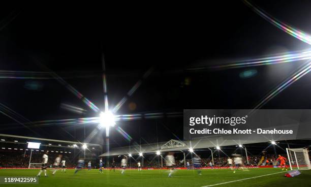 General view of the match during the Sky Bet Championship match between Fulham and Queens Park Rangers at Craven Cottage on November 22, 2019 in...