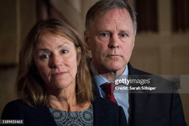 Cindy and Fred Warmbier, parents of Otto Warmbier, who died after being held prisoner in North Korea, listen during a press conference with a...