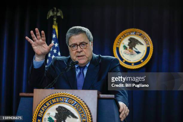 Attorney General William Barr announces a new Crime Reduction Initiative designed to reduce crime in Detroit on December 18, 2019 in Detroit,...