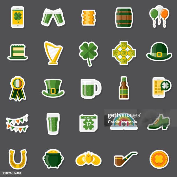 saint patrick's day sticker set - golden horseshoe stock illustrations