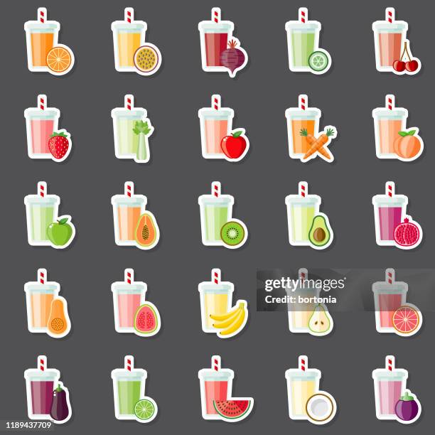 ilustrações de stock, clip art, desenhos animados e ícones de smoothie sticker set - bebida gelada