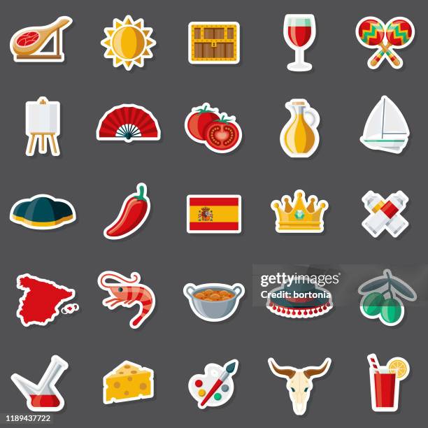 spain sticker set - paella stock illustrations