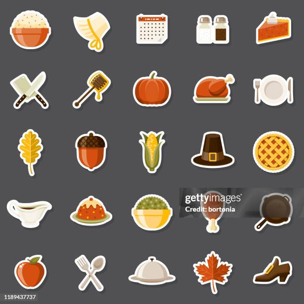 thanksgiving sticker set - savory pie stock illustrations