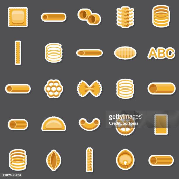 pasta sticker set - macaroni stock illustrations