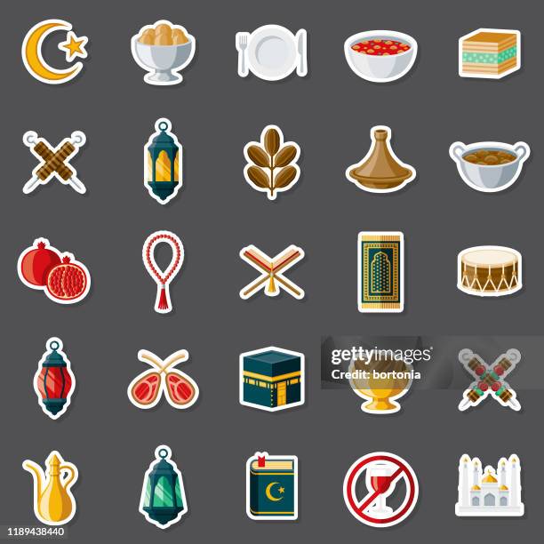 illustrations, cliparts, dessins animés et icônes de ensemble d'autocollants ramadan - ramadan