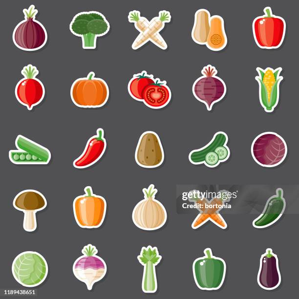 vegetables sticker set - vegetable stock illustrations