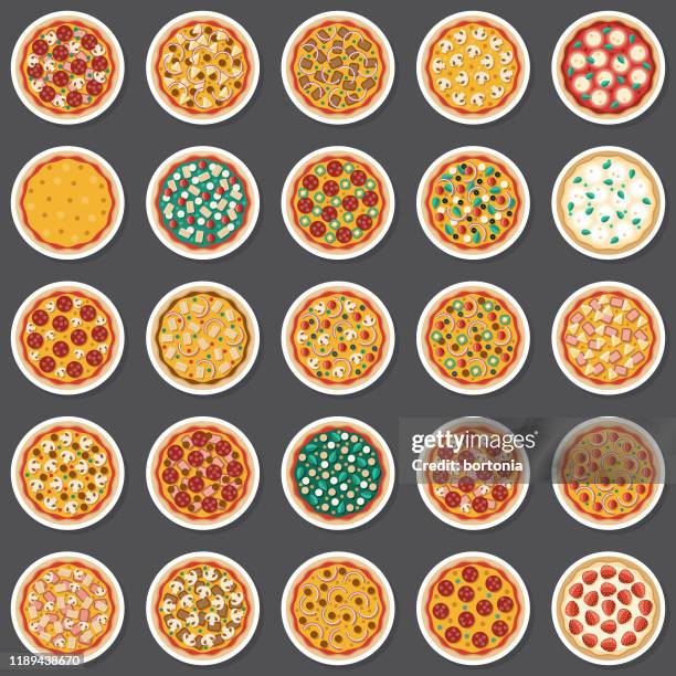 whole pizza sticker set - vegetarian pizza stock illustrations