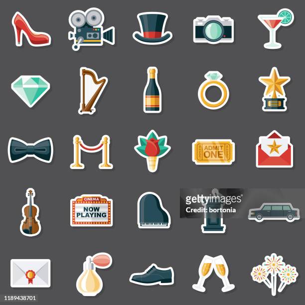 red carpet event sticker set - gala icon stock illustrations