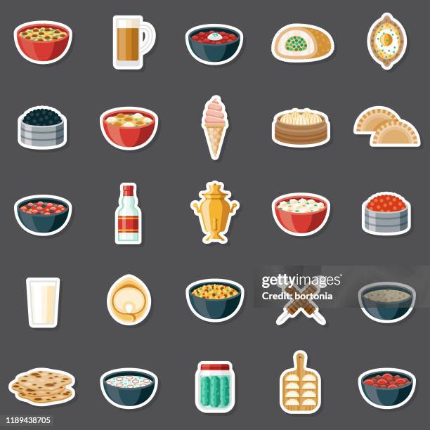 russian food sticker set - pickled cucumber soup stock illustrations